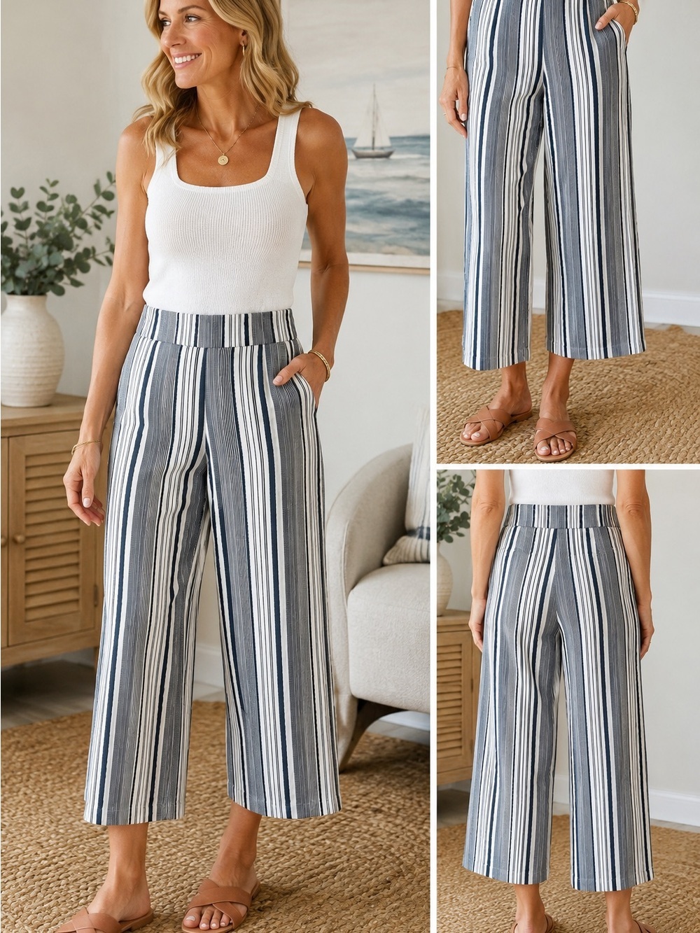 Estelle & Finn Striped Wide Leg Crop Pants, 10 Coastal Grandma Resort Preppy